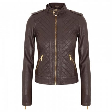 Michael Kors Quilted Brown Leather Jacket
